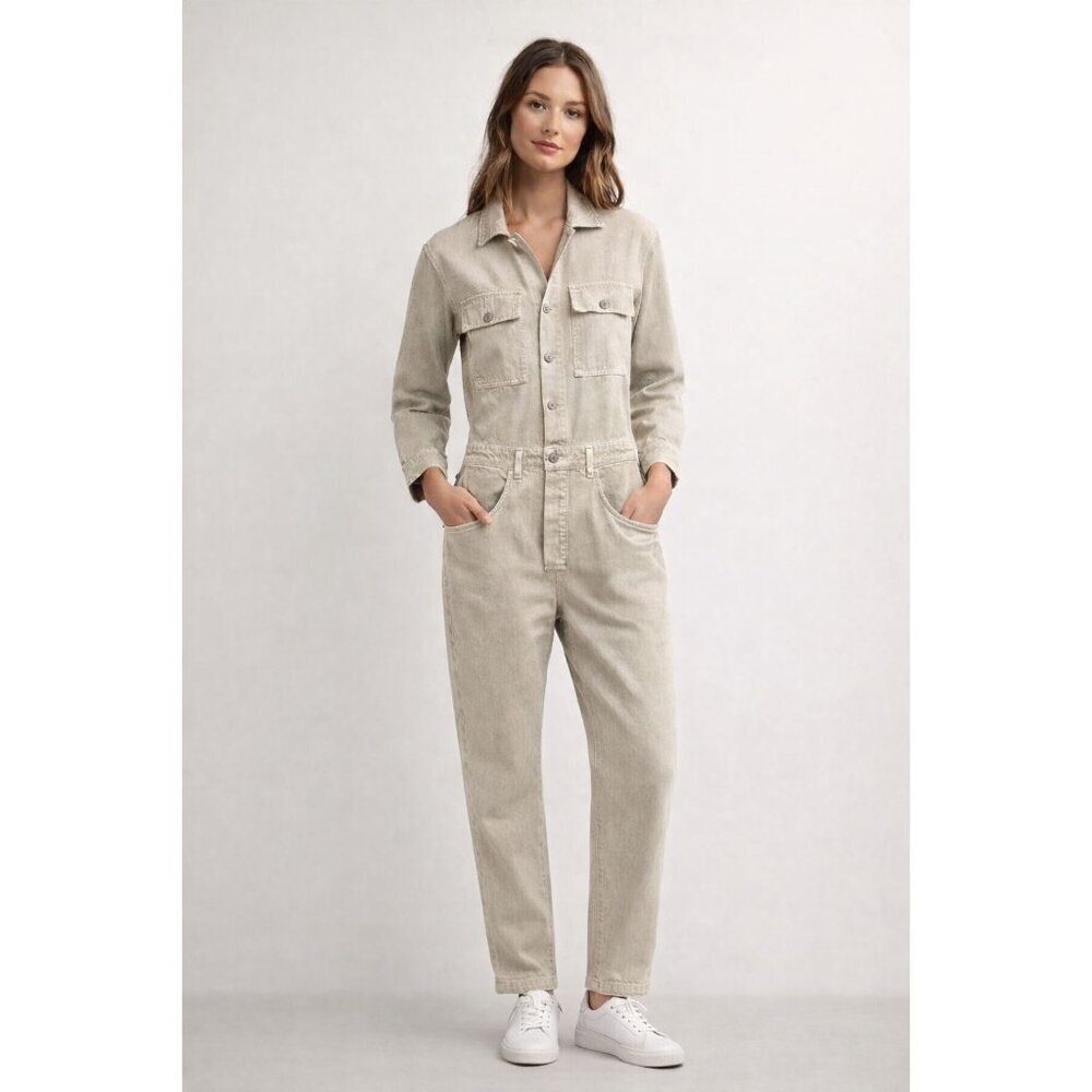Citizens of Humanity Denim Jumpsuit Sandy Beige Button Down Long Sleeve Size S - Picture 2 of 14